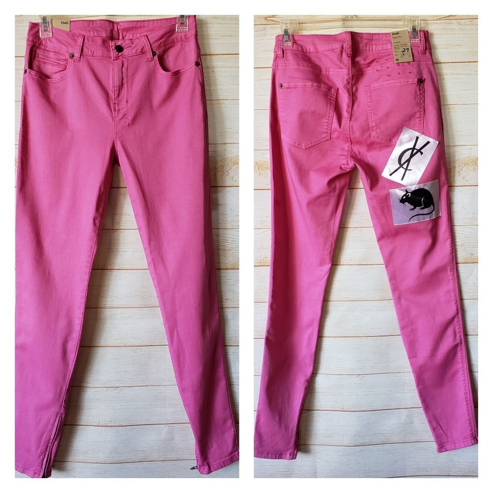 Ksubi Spray On Denim Skinny Jeans Pop Purple Hot Pink Zip Ankle Women's Size 29